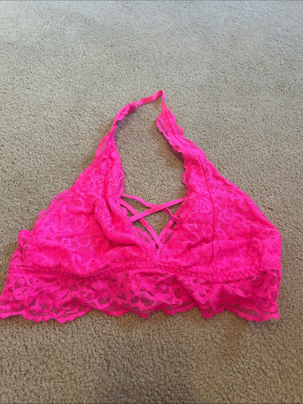 Lace Bralette Halter Top - Hot Pink